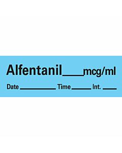Anesthesia Tape with Date, Time & Initial (Removable) Alfentanil mcg/ml 1/2" x 500" - 333 Imprints - Blue - 500 Inches per Roll