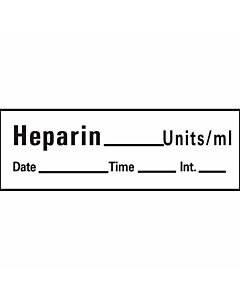 Anesthesia Tape with Date, Time & Initial (Removable) Heparin Units/ml 1/2" x 500" - 333 Imprints - White - 500 Inches per Roll