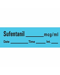Anesthesia Tape with Date, Time & Initial (Removable) Sufentanil mcg/ml 1/2" x 500" - 333 Imprints - Blue - 500 Inches per Roll