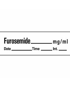 Anesthesia Tape with Date, Time & Initial (Removable) Furosemide mg/ml 1/2" x 500" - 333 Imprints - White - 500 Inches per Roll