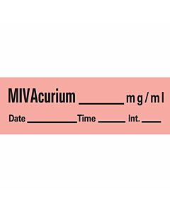 Anesthesia Tape with Date, Time & Initial (Removable) Mivacurium mg/ml 1/2" x 500" - 333 Imprints - Fluorescent Red - 500 Inches per Roll