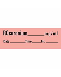 Anesthesia Tape with Date, Time & Initial (Removable) Rocuronium mg/ml 1/2" x 500" - 333 Imprints - Fluorescent Red - 500 Inches per Roll