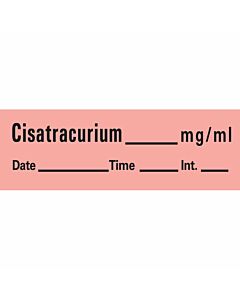 Anesthesia Tape with Date, Time & Initial (Removable) Cisatracurium mg/ml 1/2" x 500" - 333 Imprints - Fluorescent Red - 500 Inches per Roll