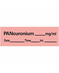Anesthesia Tape with Date, Time & Initial (Removable) Pancuronium mg/ml 1/2" x 500" - 333 Imprints - Fluorescent Red - 500 Inches per Roll