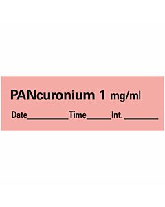 Anesthesia Tape with Date, Time & Initial (Removable) Pancuronium 1" mg/ml 1 Core 1/2" x 500" - 333 Imprints - Fluorescent Red - 500 Inches per Roll