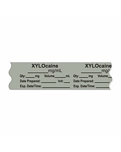 Anesthesia Tape, with Expiration Date, Time & Initial (Removable), "Xylocaine mg/ml" 3/4" x 500", Gray - 333 Imprints - 500 Inches per Roll