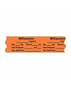 Anesthesia Tape, with Expiration Date, Time & Initial (Removable), "Midazolam mg/ml" 3/4" x 500", Orange, - 333 Imprints - 500 Inches per Roll