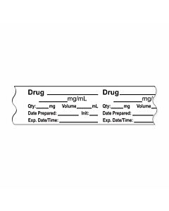 Anesthesia Tape, with Expiration Date, Time & Initial (Removable), "Drug mg/ml" 3/4" x 500" White - 333 Imprints - 500 Inches per Roll