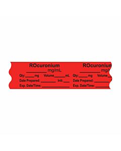 Anesthesia Tape, with Expiration Date, Time & Initial (Removable), "Rocuronium mg/ml" 3/4" x 500", Fluorescent Red - 333 Imprints - 500 Inches per Roll