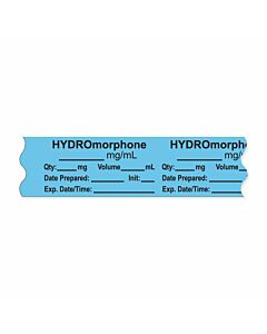 Anesthesia Tape, with Expiration Date, Time & Initial (Removable), "Hydromorphone mg/ml" 3/4" x 500" Blue - 333 Imprints - 500 Inches per Roll