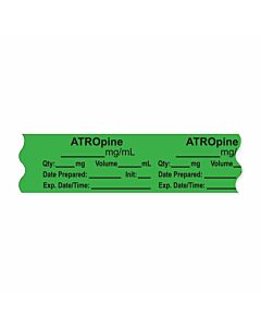 Anesthesia Tape, with Expiration Date, Time & Initial (Removable), "Atropine mg/ml" 3/4" x 500", Green, - 333 Imprints - 500 Inches per Roll