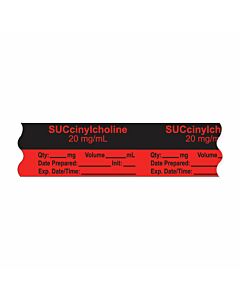 Anesthesia Tape, with Expiration Date, Time & Initial (Removable), "Succinylcholine 20 mg/ml" 3/4" x 500", Fluorescent Red - 333 Imprints - 500 Inches per Roll