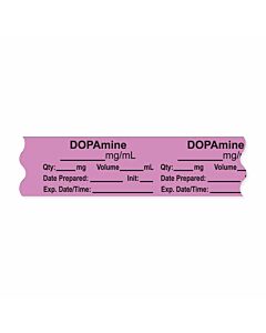 Anesthesia Tape, with Expiration Date, Time & Initial (Removable), "Dopamine mg/ml" 3/4" x 500", Violet - 333 Imprints - 500 Inches per Roll