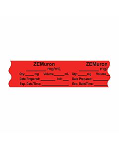 Anesthesia Tape, with Expiration Date, Time & Initial (Removable), "Zemuron mg/ml" 3/4" x 500", Fluorescent Red - 333 Imprints - 500 Inches per Roll