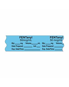 Anesthesia Tape, with Expiration Date, Time & Initial (Removable), "Fentanyl 50 mcg/ml" 3/4" x 500" Blue - 333 Imprints - 500 Inches per Roll