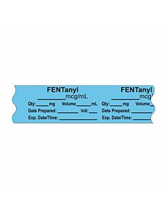 Anesthesia Tape, with Expiration Date, Time & Initial (Removable), "Fentanyl mcg/ml" 3/4" x 500" Blue - 333 Imprints - 500 Inches per Roll