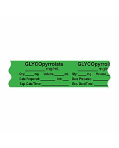 Anesthesia Tape, with Expiration Date, Time & Initial (Removable), "Glycopyrrolate mg/ml" 3/4" x 500", Green, - 333 Imprints - 500 Inches per Roll