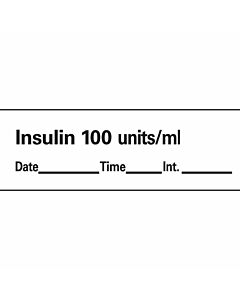 Anesthesia Tape with Date, Time & Initial (Removable) Insulin 100 Units/ml 1 Core 1/2" x 500" - 333 Imprints - White - 500 Inches per Roll