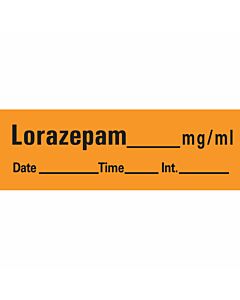 Anesthesia Tape with Date, Time & Initial (Removable) Lorazepam mg/ml 1/2" x 500" - 333 Imprints - Orange - 500 Inches per Roll