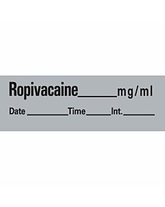 Anesthesia Tape with Date, Time & Initial (Removable) Ropivacaine mg/ml 1/2" x 500" - 333 Imprints - Gray - 500 Inches per Roll