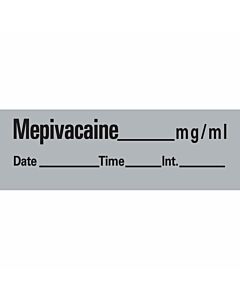 Anesthesia Tape with Date, Time & Initial (Removable) Mepivacaine mg/ml 1/2" x 500" - 333 Imprints - Gray - 500 Inches per Roll