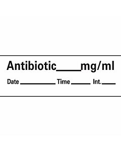 Anesthesia Tape with Date, Time & Initial (Removable) Antibiotic mg/ml 1/2" x 500" - 333 Imprints - White - 500 Inches per Roll