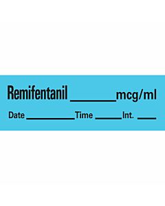Anesthesia Tape with Date, Time & Initial (Removable) Remifentanil mcg/ml 1/2" x 500" - 333 Imprints - Blue - 500 Inches per Roll