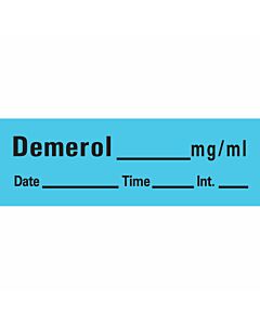 Anesthesia Tape with Date, Time & Initial (Removable) Demerol mg/ml 1/2" x 500" - 333 Imprints - Blue - 500 Inches per Roll