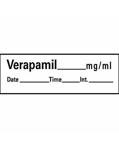 Anesthesia Tape with Date, Time & Initial (Removable) Verapamil mg/ml 1/2" x 500" - 333 Imprints - White - 500 Inches per Roll
