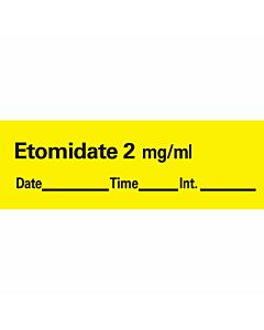 Anesthesia Tape with Date, Time & Initial (Removable) Etomidate 2 mg/ml 1/2" x 500" - 333 Imprints - Yellow - 500 Inches per Roll