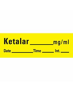 Anesthesia Tape with Date, Time & Initial (Removable) Ketalar mg/ml 1/2" x 500" - 333 Imprints - Yellow - 500 Inches per Roll