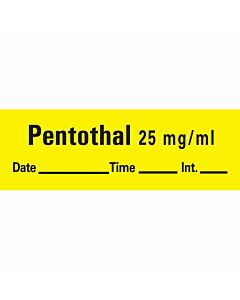 Anesthesia Tape with Date, Time & Initial (Removable) Pentothal 25 mg/ml 1/2" x 500" - 333 Imprints - Yellow - 500 Inches per Roll