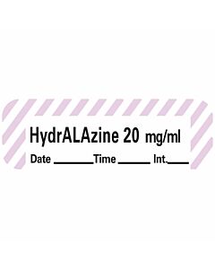 Anesthesia Tape with Date, Time & Initial (Removable) Hydralazine 20 mg/ml 1/2" x 500" - 333 Imprints - White with Violet - 500 Inches per Roll