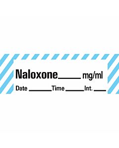 Anesthesia Tape with Date, Time & Initial (Removable) Naloxone mg/ml 1/2" x 500" - 333 Imprints - White with Blue - 500 Inches per Roll