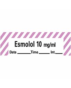 Anesthesia Tape with Date, Time & Initial (Removable) Esmolol 10 mg/ml 1 Core 1/2" x 500" - 333 Imprints - White with Violet - 500 Inches per Roll