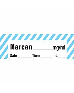 Anesthesia Tape with Date, Time & Initial (Removable) Narcan mg/ml Date 1/2" x 500" - 333 Imprints - White with Blue - 500 Inches per Roll