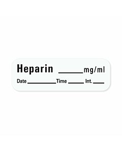 Anesthesia Label with Date, Time & Initial (Paper, Permanent) Heparin mg/ml 1 1/2" x 1/2" White - 600 per Roll