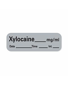 Anesthesia Label with Date, Time & Initial (Paper, Permanent) Xylocaine mg/ml 1 1/2" x 1/2" Gray - 600 per Roll