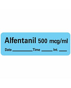 Anesthesia Label with Date, Time & Initial (Paper, Permanent) Alfentanil 500 1 1/2" x 1/2" Blue - 600 per Roll