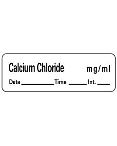 Anesthesia Label with Date, Time & Initial (Paper, Permanent) Calcium Chloride 1 1/2" x 1/2" White - 600 per Roll