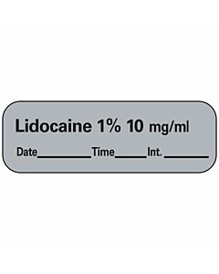 Anesthesia Label with Date, Time & Initial (Paper, Permanent) Lidocaine 1% 10 mg/ml 1 1/2" x 1/2" Gray - 600 per Roll