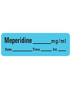 Anesthesia Label with Date, Time & Initial (Paper, Permanent) Meperdine mg/ml 1 1/2" x 1/2" Blue - 600 per Roll