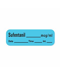 Anesthesia Label with Date, Time & Initial (Paper, Permanent) Sufentanil mcg/ml 1 1/2" x 1/2" Blue - 600 per Roll