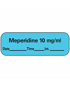 Anesthesia Label with Date, Time & Initial (Paper, Permanent) Meperidine 10 mg/ml 1 1 1/2" x 1/2" Blue - 600 per Roll
