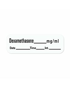 Anesthesia Label with Date, Time & Initial (Paper, Permanent) Dexamethasone mg/ml 1 1/2" x 1/2" White - 600 per Roll
