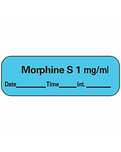 Anesthesia Label with Date, Time & Initial (Paper, Permanent) Morphine S 1" 1 1 1/2" x 1/2" White with Blue - 600 per Roll