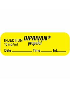 Anesthesia Label with Date, Time & Initial (Paper, Permanent) Injection 10 mg/ml 1 1 1/2" x 1/2" Yellow - 600 per Roll