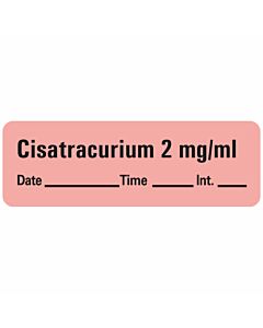 Anesthesia Label with Date, Time & Initial (Paper, Permanent) CisAtracurium 2 1 1/2" x 1/2" Fluorescent Red - 600 per Roll