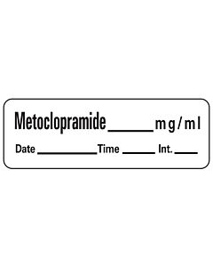 Anesthesia Label with Date, Time & Initial (Paper, Permanent) Metoclopramide 1 1/2" x 1/2" White - 600 per Roll