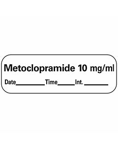 Anesthesia Label with Date, Time & Initial (Paper, Permanent) Metoclopramide 10 mcg/ml 1 1 1/2" x 1/2" White - 600 per Roll